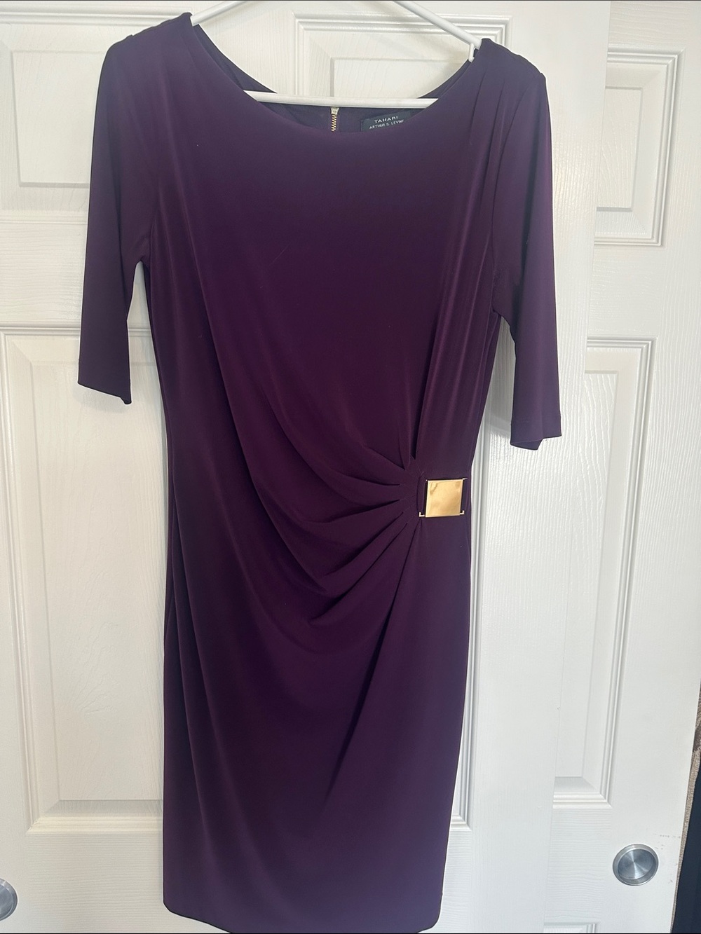 Tahari Plum Midi Dress with Gold Accent